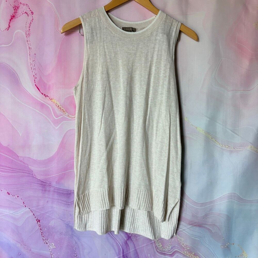 Lilla P Cotton Linen Cream Tan Sleeveless Blouse M Top Preppy Luxury Coastal